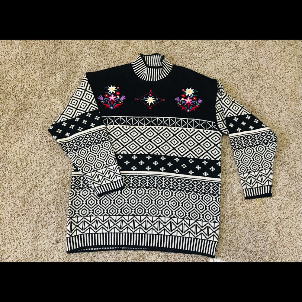 Vintage Obermeyer ski sweater winter Alps Edelweiss Nordic embroidery fair isle